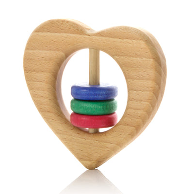 Heart rattle with red, green and blue beads