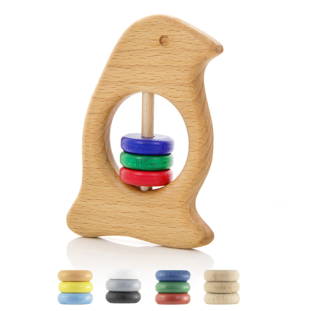 Penguin rattle with primary coloured beads
