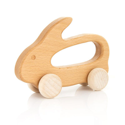 Wooden rabbit grab toy - angle view